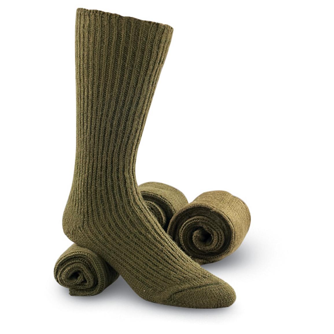 3 New Czech Military Arctic Wool Socks, Olive Drab - 106318, Socks at