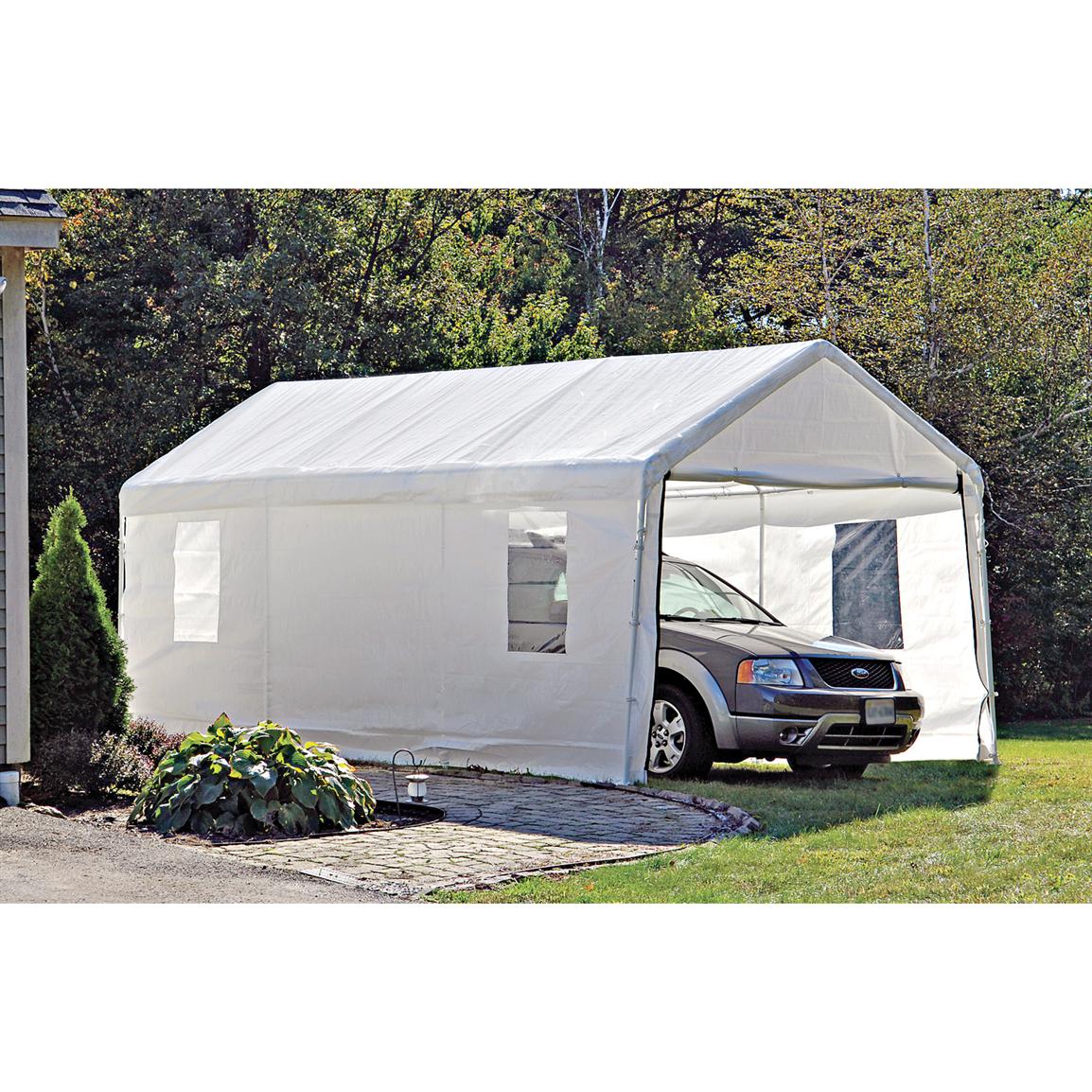 Shelterlogic 10 foot x 20 foot Portable Garage Canopy Carport, White 