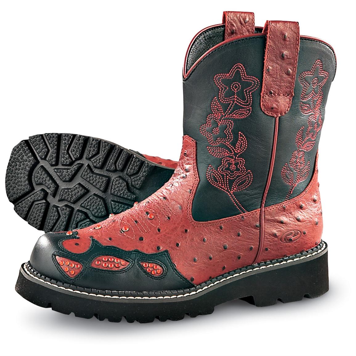 Women's Roper® Ostrich print Boots, Red 133947, Cowboy