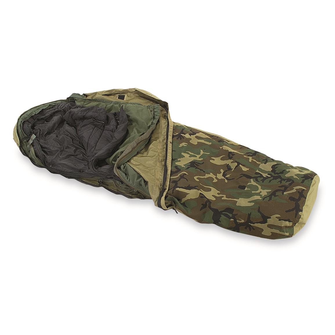 U.S. Military Surplus 3Layer ECWS Sleeping Bag System, Used 135580