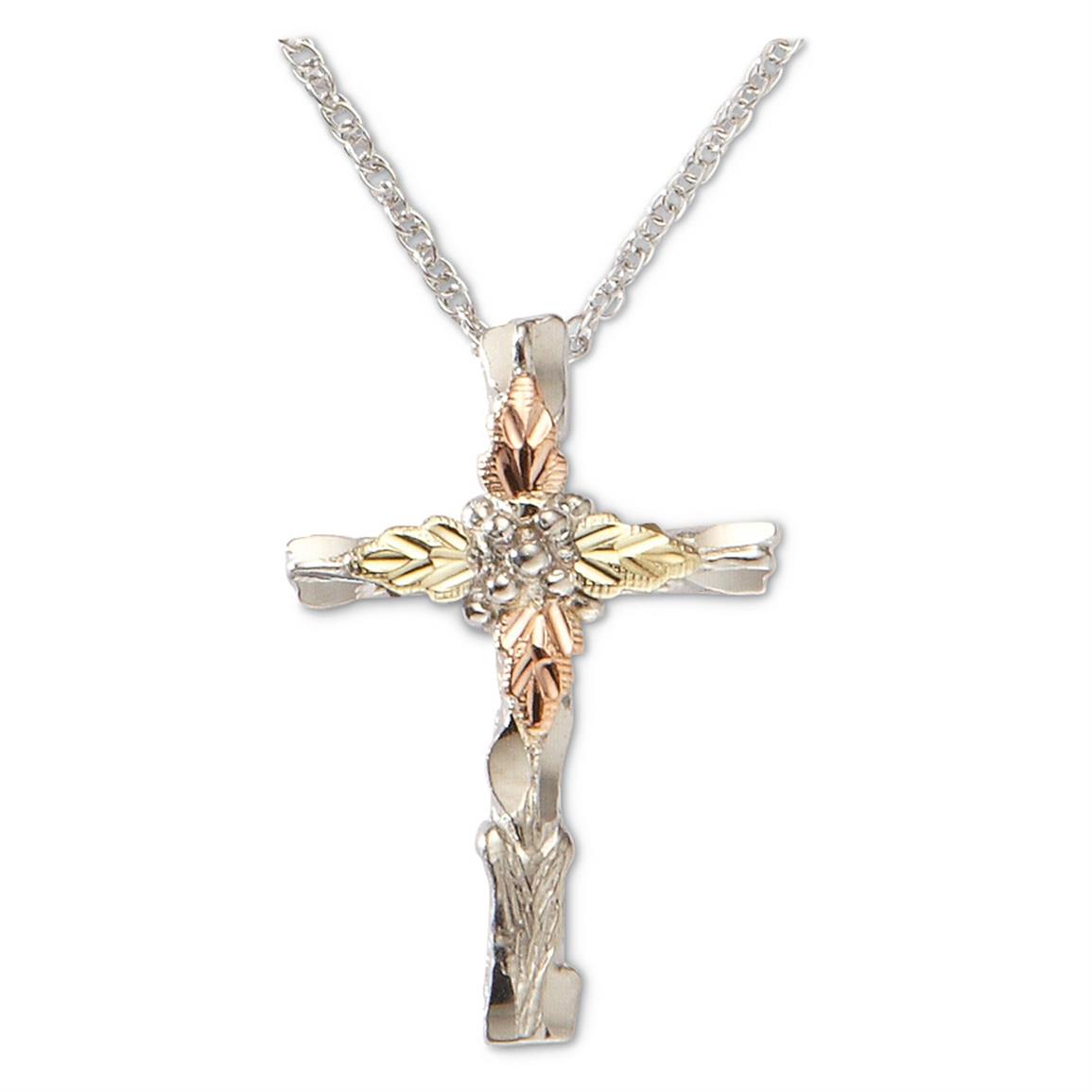 Mt. Rushmore Black Hills Gold Cross Necklace, Silver - 147585, Jewelry