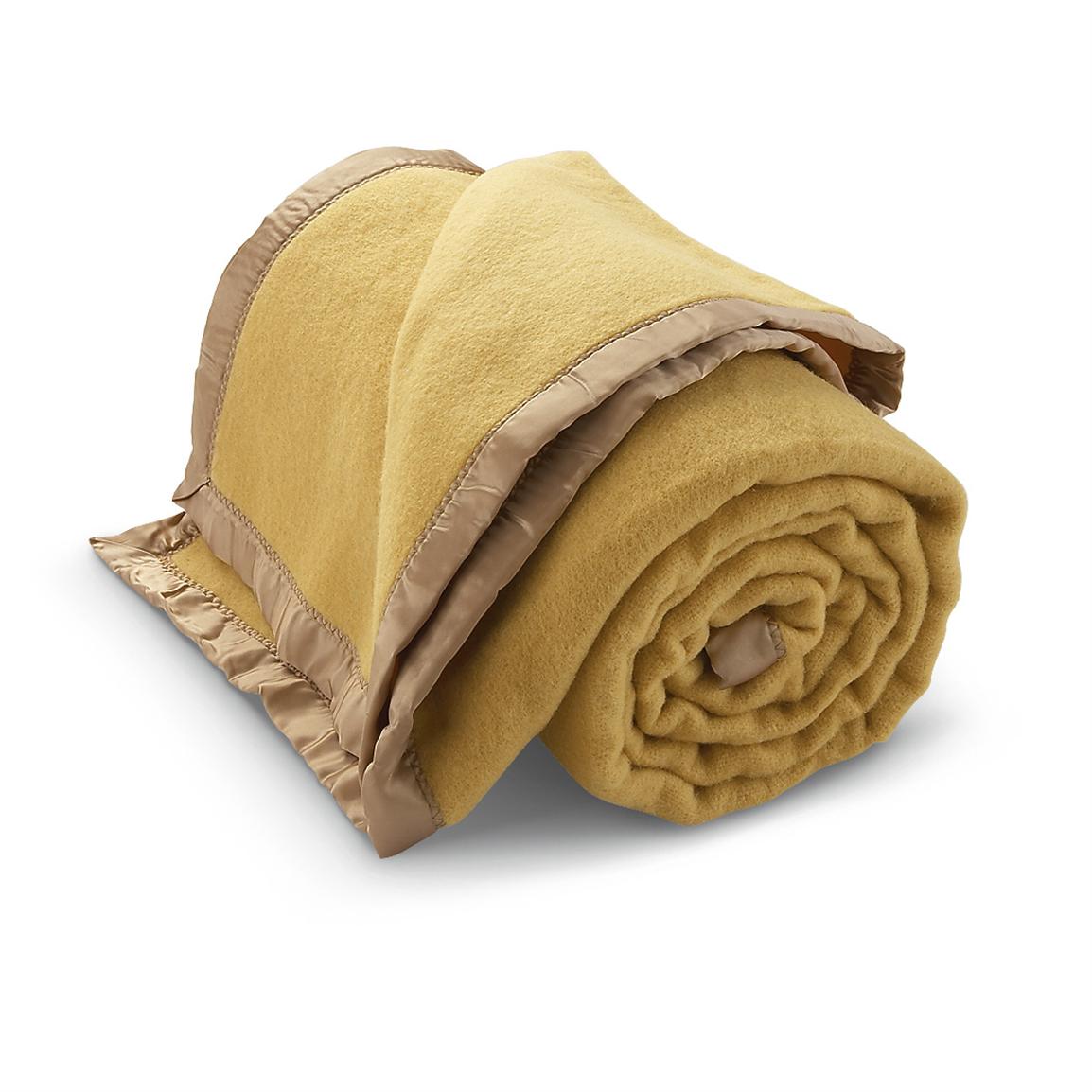 New British Wool blend Officer's Blanket, Gold 156878, Blankets at