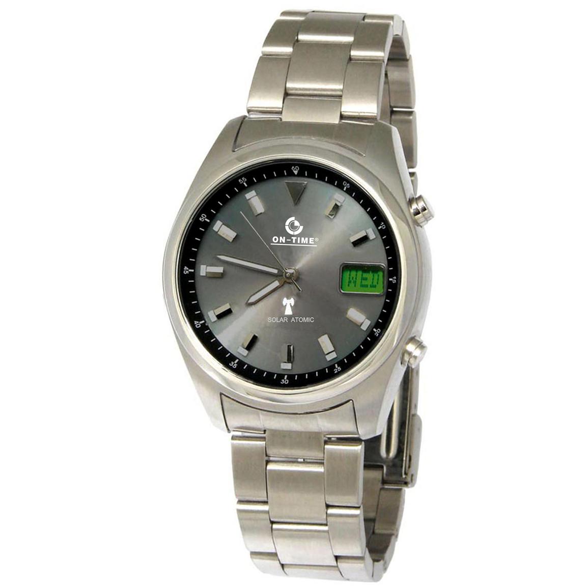 On Time® Solar World Atomic Watch with Stainless Steel Band 172239