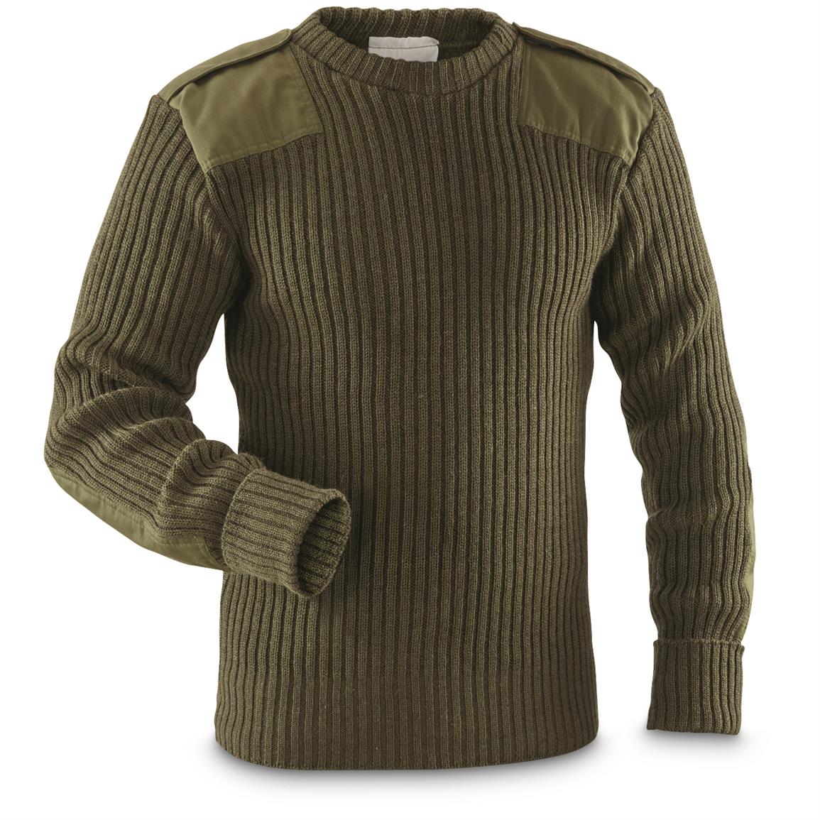 British Military Surplus Commando Wool Sweater, Olive Drab, Used