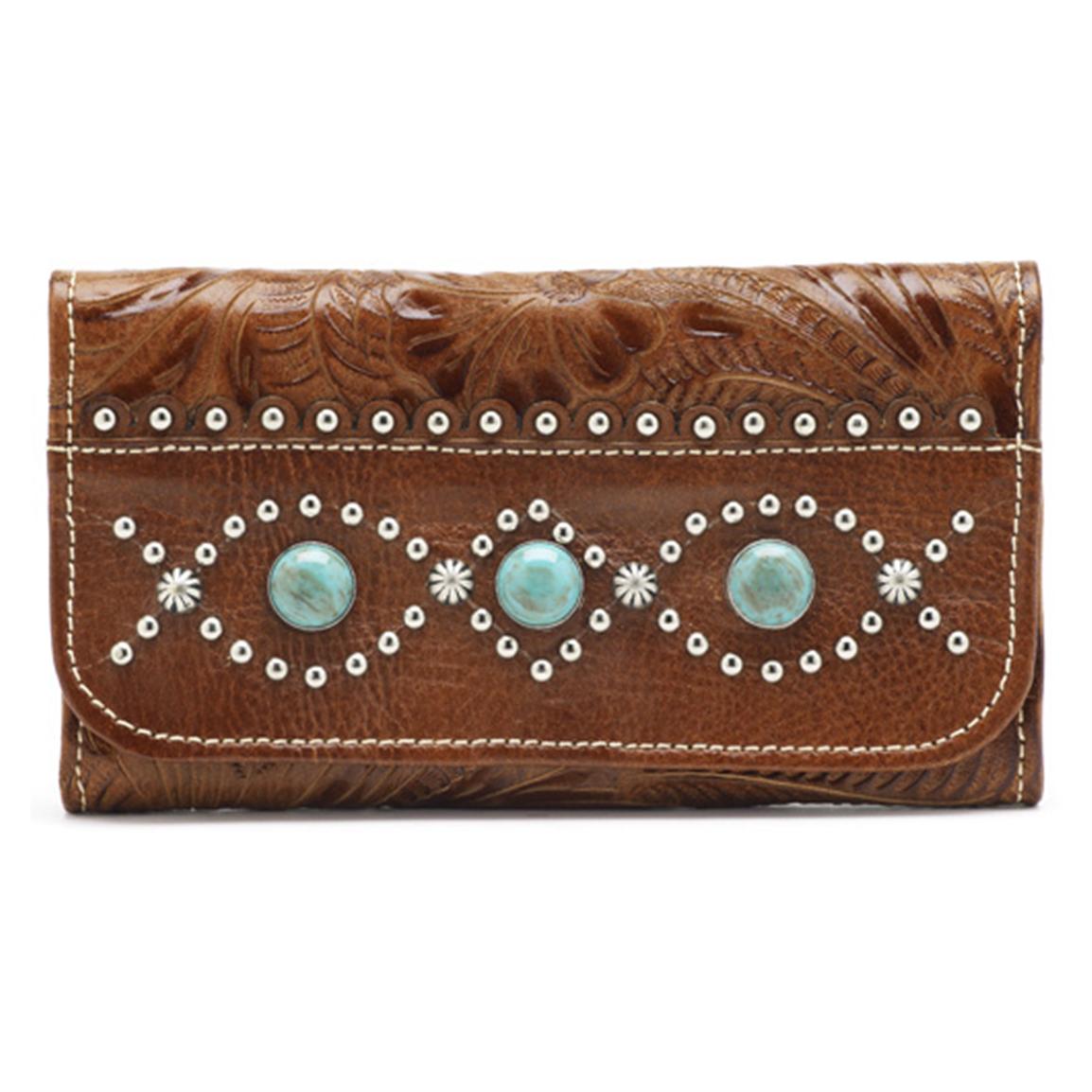American West® Women&#39;s Tri - Fold Leather Wallet, Antique Brown - 175850, Wallets at Sportsman&#39;s ...