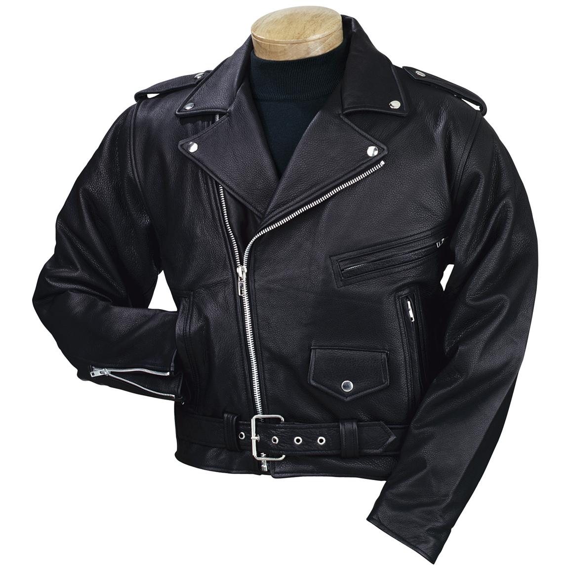 Men's Burk's Bay® Leather Motorcycle Jacket, Black - 177231, Insulated