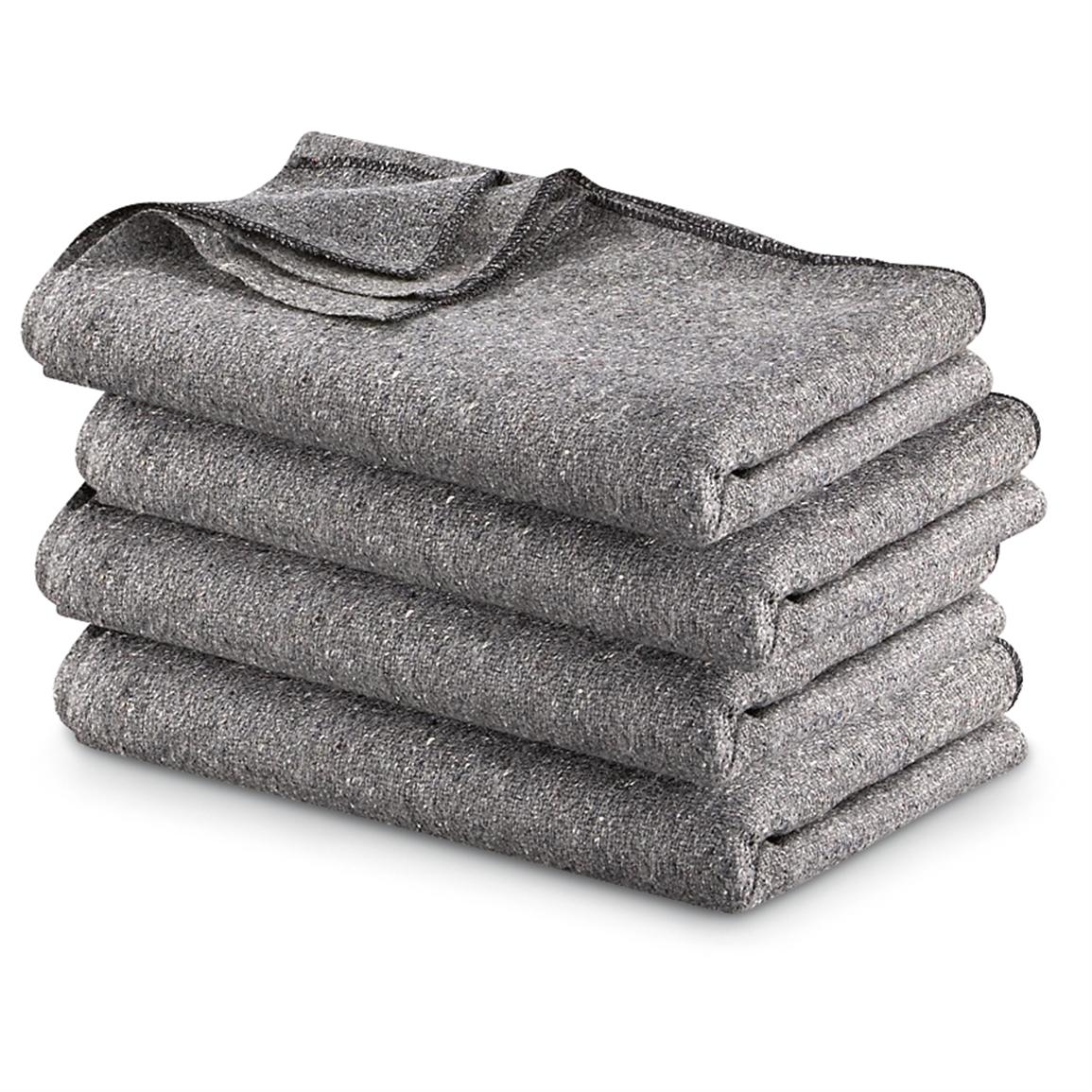 Military Surplus Wool Blankets, 4-Pk, 60" x 80" Size - 186794, Blankets