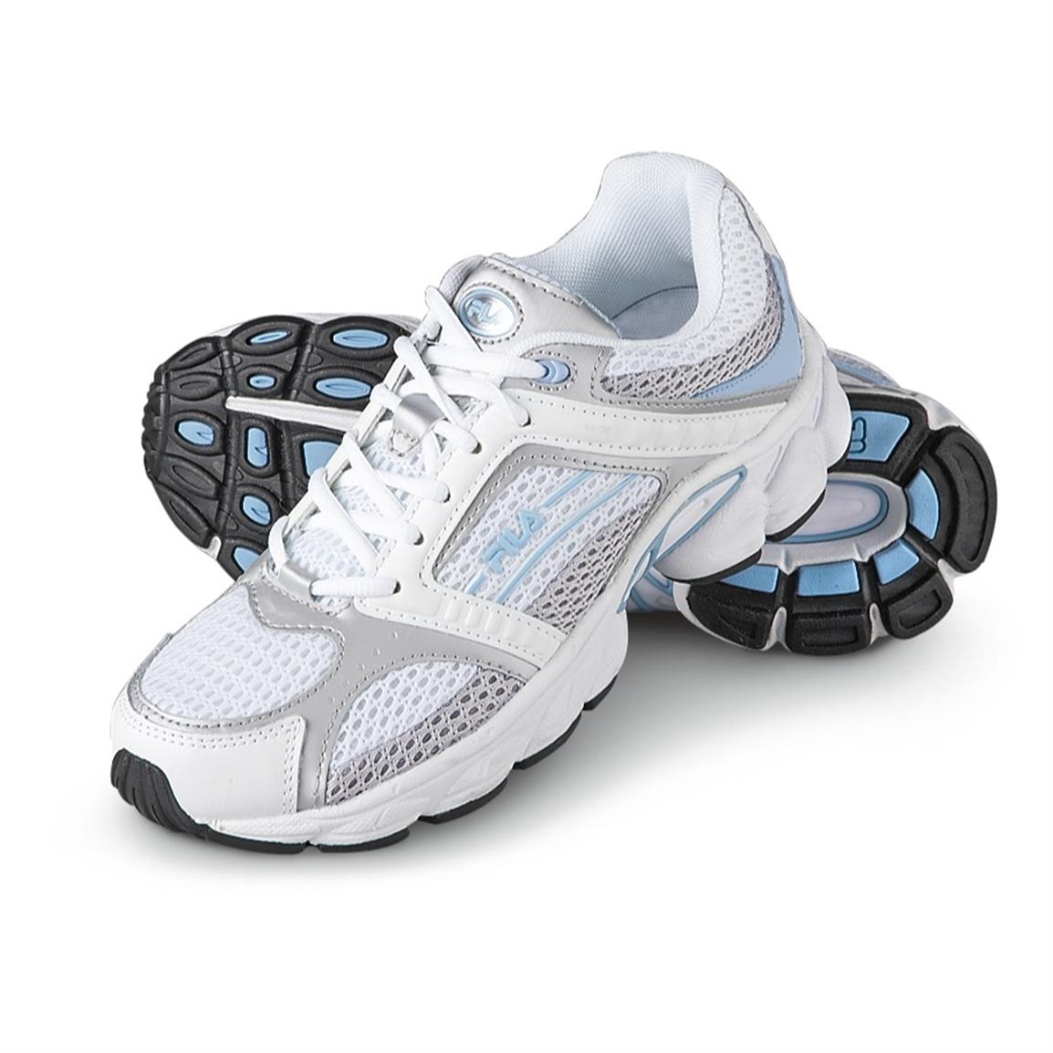 Women&#39;s Fila® Storm Watch Athletic Shoes, White / Silver / Blue - 195550, Running Shoes ...