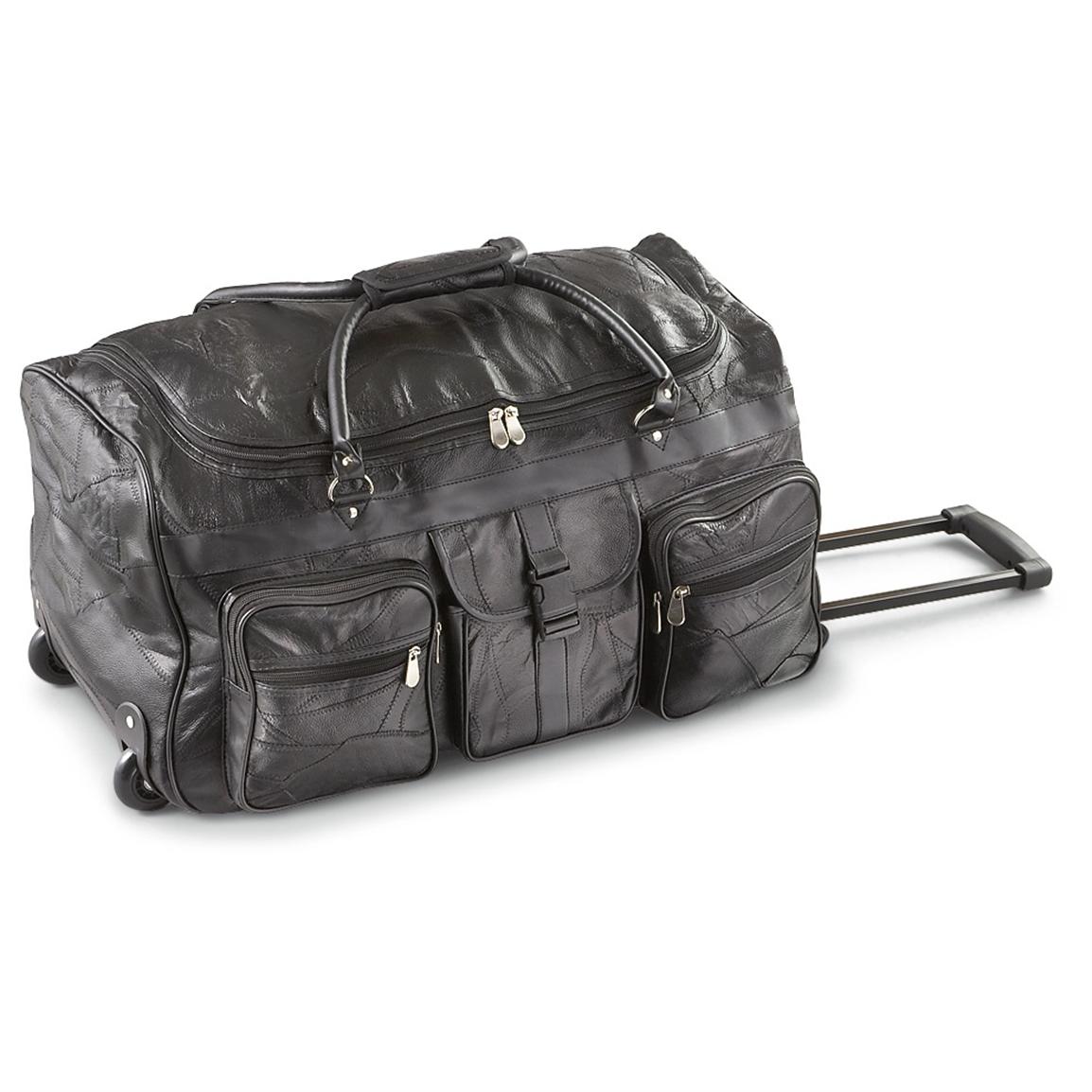 Embassy® 25&quot; Leather Rolling Duffle Bag, Black - 199634, Luggage at Sportsman&#39;s Guide