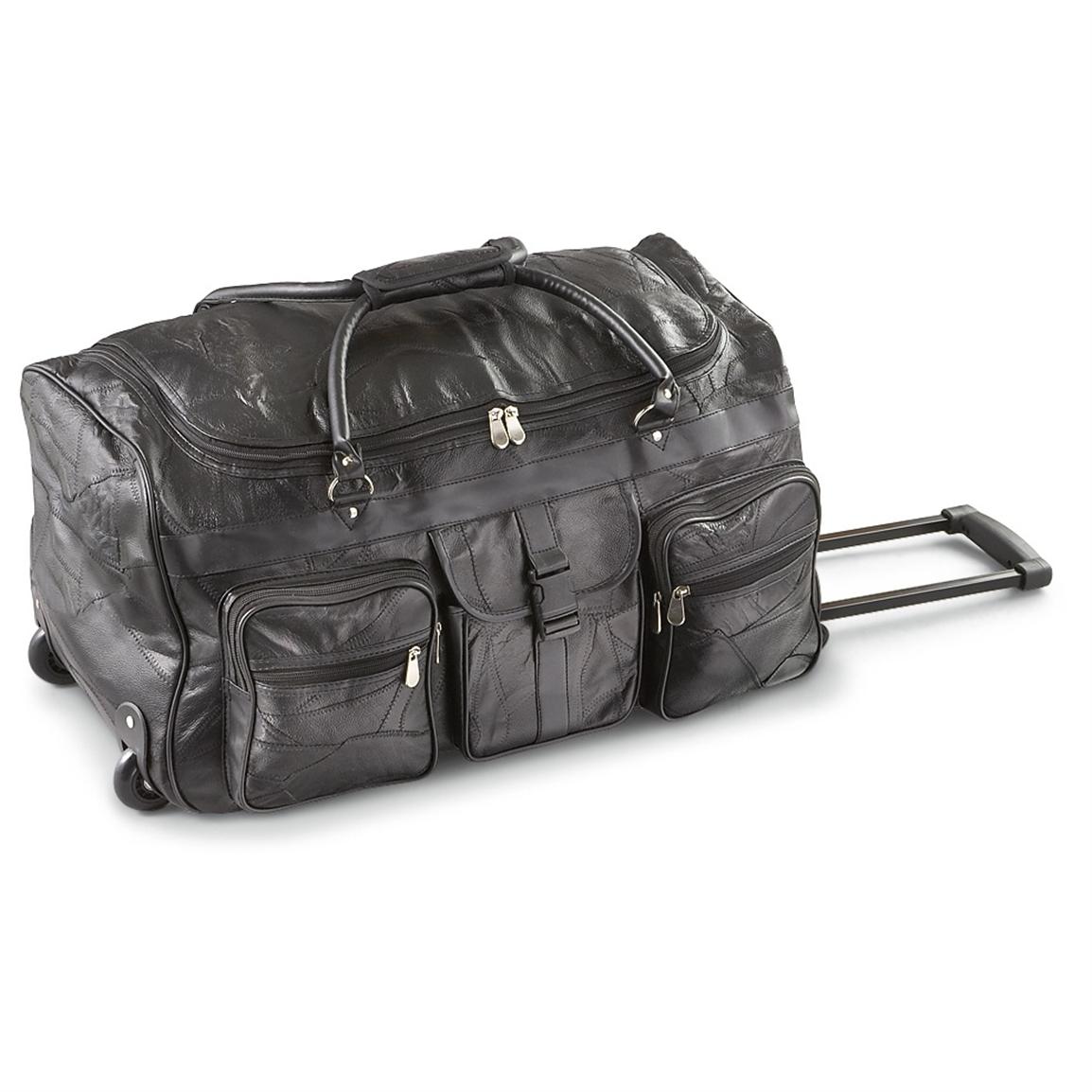 Wheeled Leather Duffel Bag, Black - 203757, Luggage at Sportsman&#39;s Guide