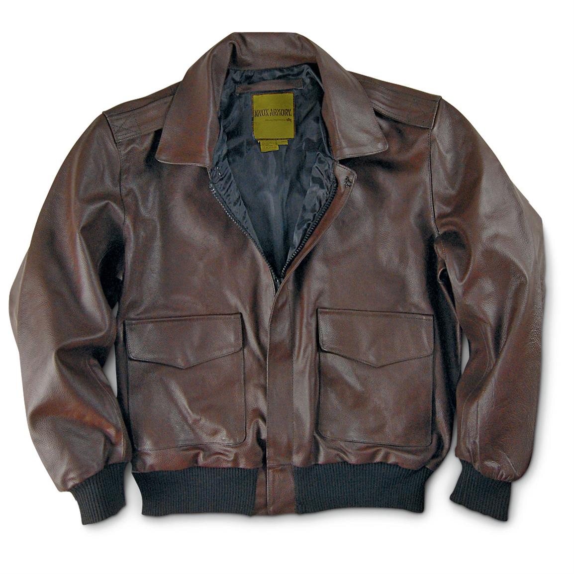 Knox Armory Military-style A2 Leather Jacket, Brown - 207051, Tactical