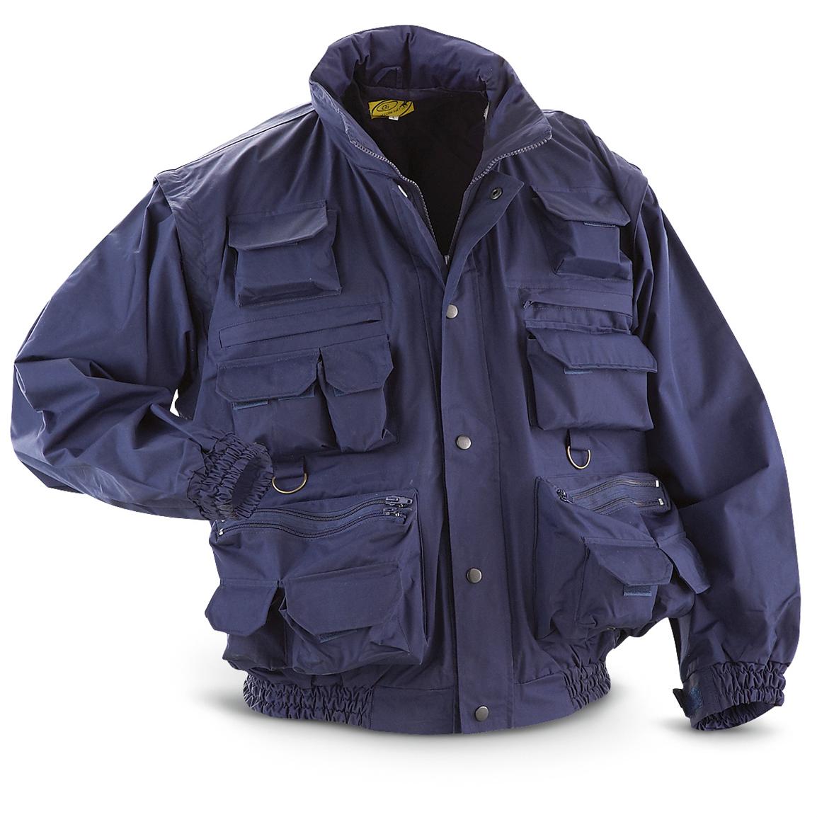 New Italian Military Surplus Style Navy Shooter's Jacket with Zip-off Sleeves, Navy - 210975 