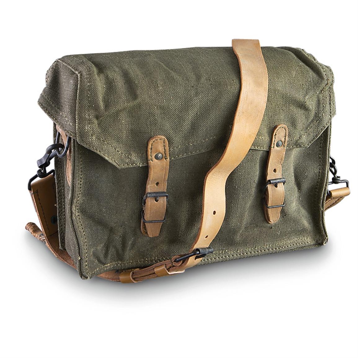 Used French Military Shoulder Bag with Leather Strap - 211003, Shoulder & Messenger Bags at ...