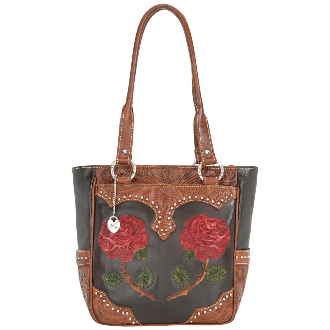 American West® Roses are Red Hand - tooled Leather Zip - top Tote - 211039, Purses & Handbags at ...