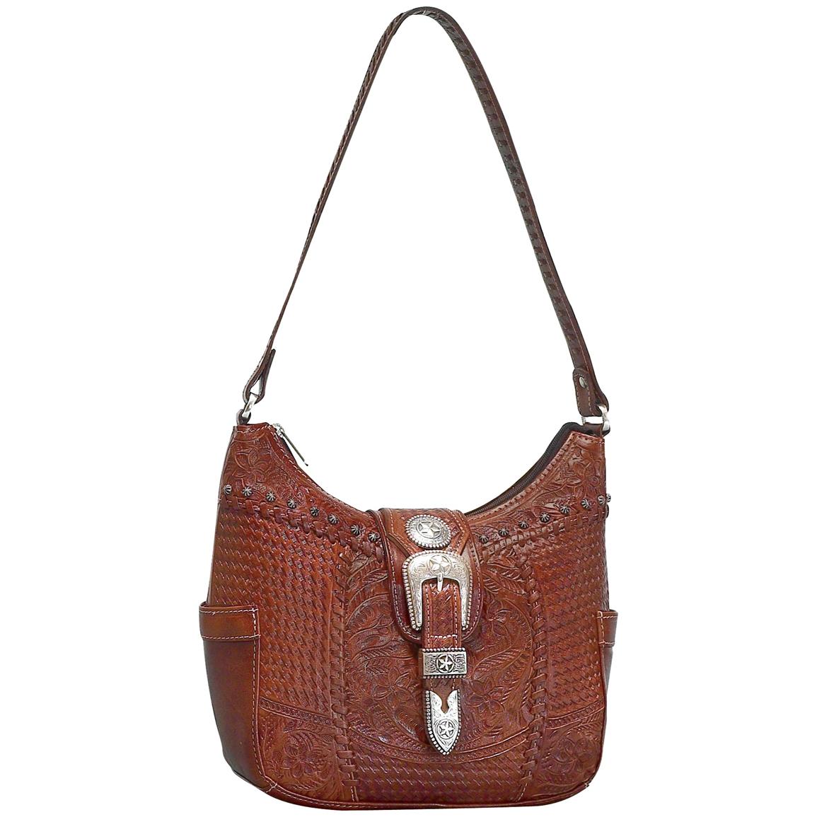 American West® Retro Romance Collection Hand-tooled Leather Hobo Bag - 211167, Purses & Handbags ...