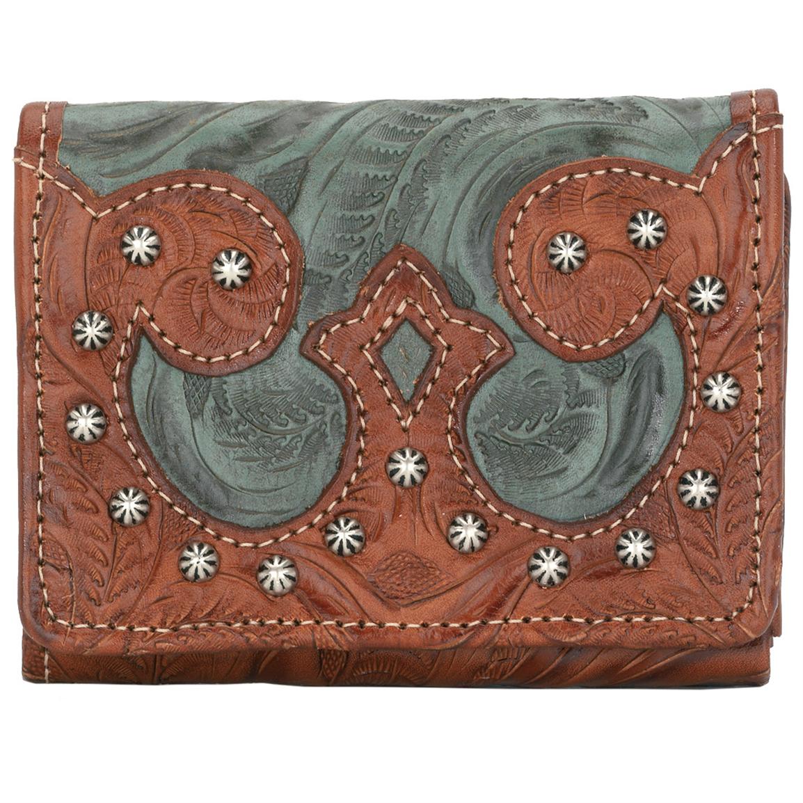 American West® Everyday Heartland Collection Hand - Tooled Ladies&#39; Trifold Leather Wallet ...