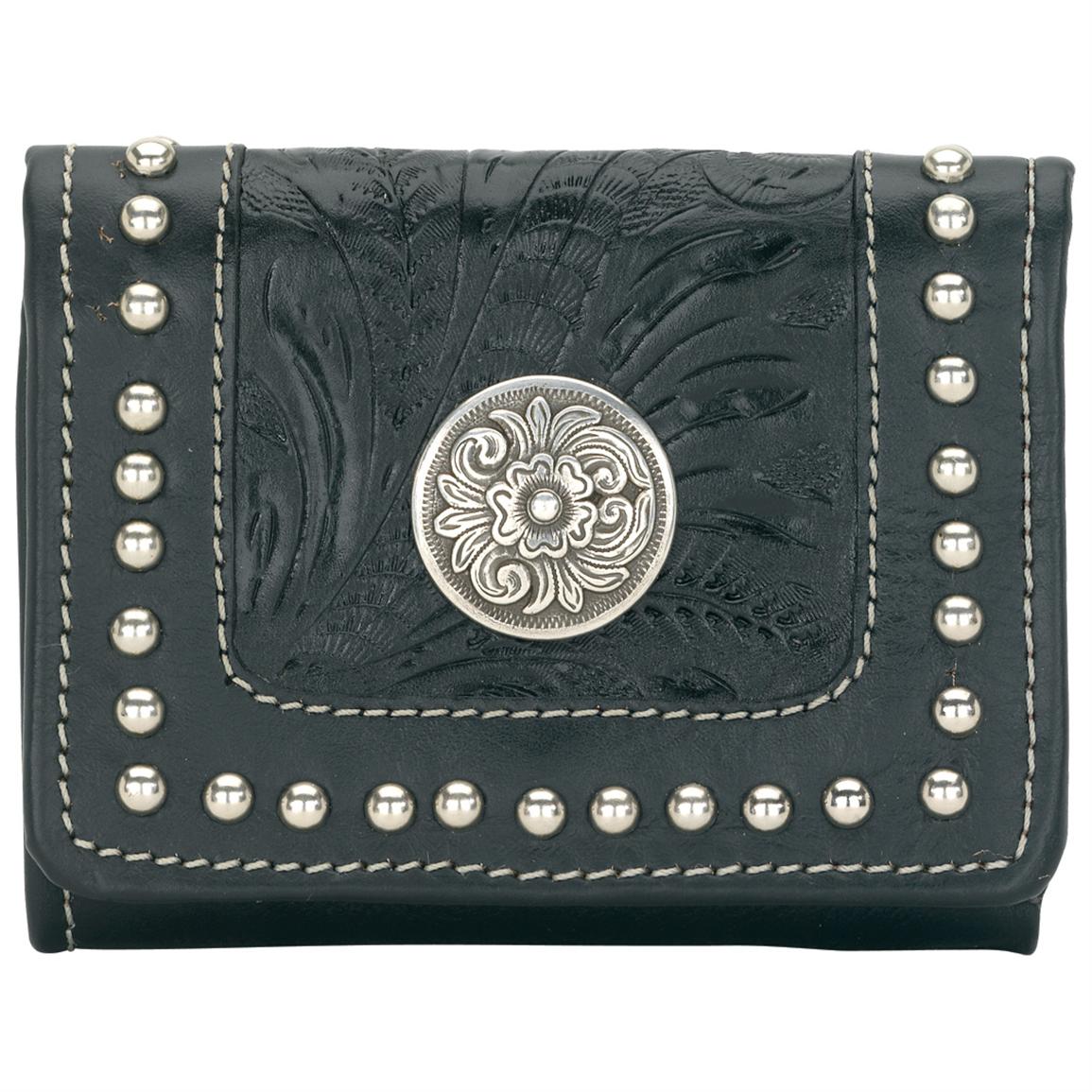 American West® Everyday Heartland Collection Hand - Tooled Ladies&#39; Trifold Leather Wallet ...
