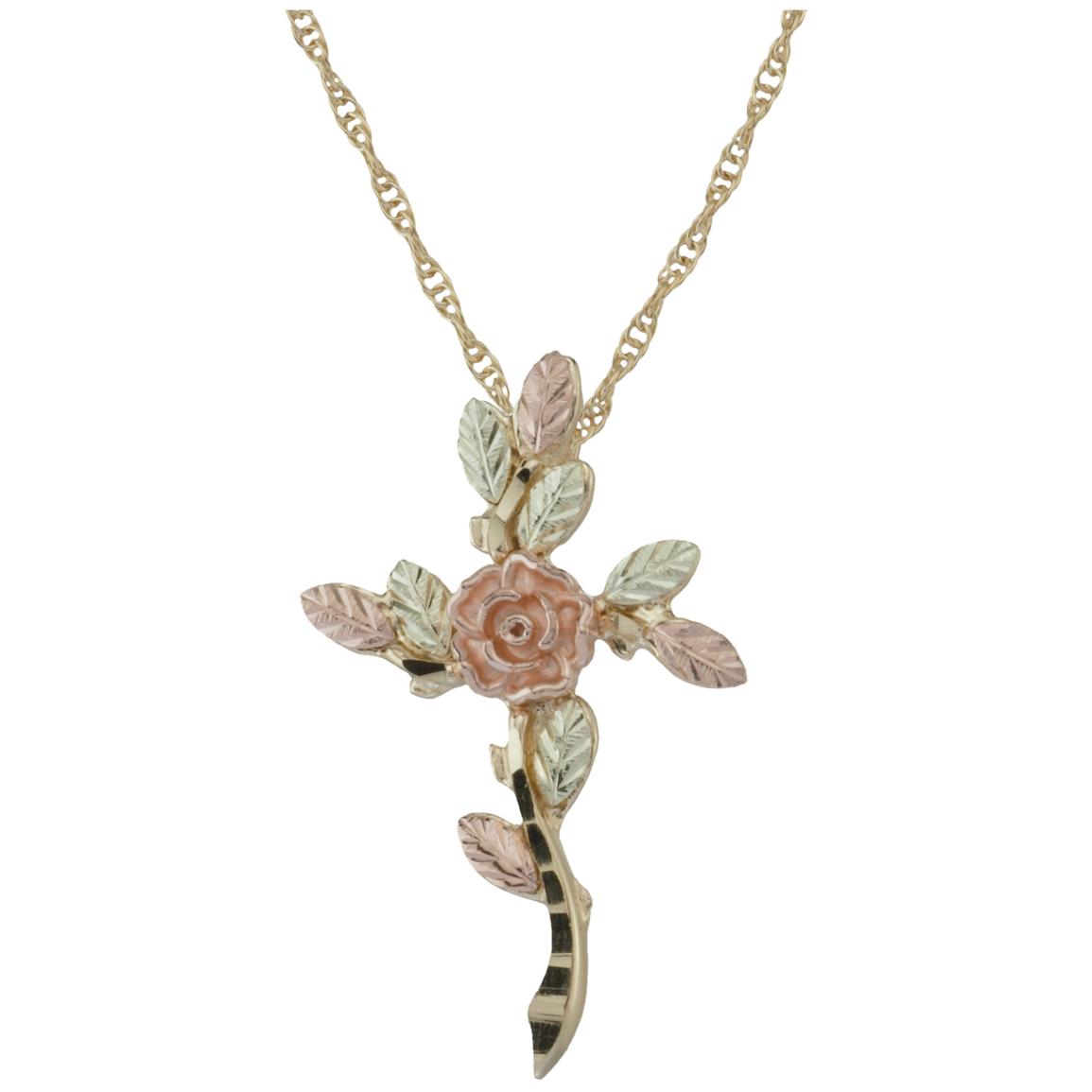 Black Hills Gold by Coleman® 10-karat Gold Dakota Rose™ Cross 18&quot; Necklace - 217326, Jewelry at ...