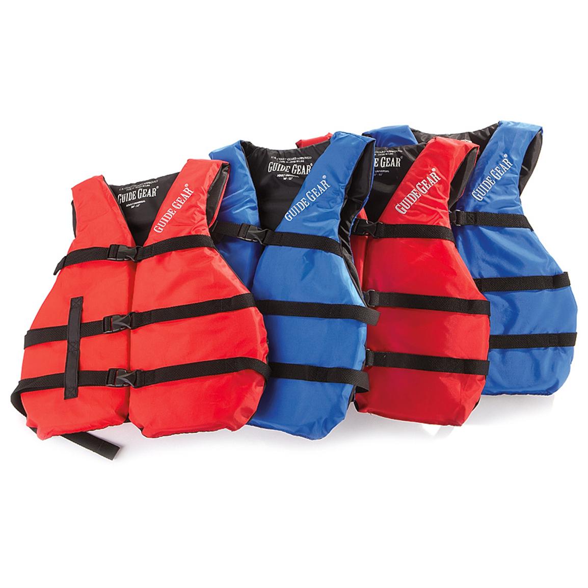 Guide Gear Universal Life Jackets, 4 Pack with Storage Bag, 30&quot; to 52&quot; Chest - 217996, Universal ...