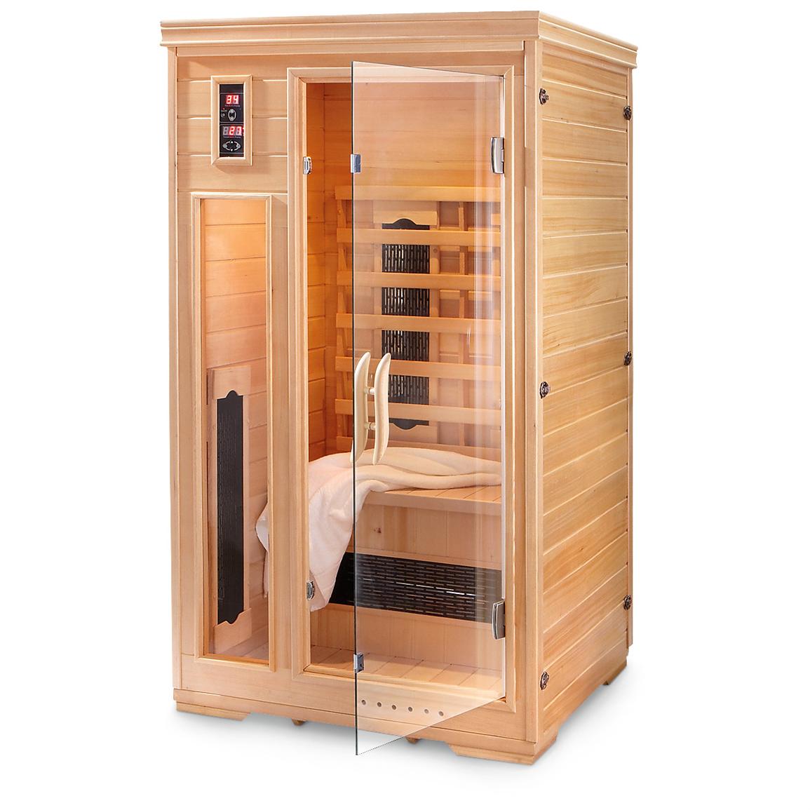 sauna infrared person personal spa sportsmansguide saunas single spas cabin health relaxing brown bathroom technology care fitness steam braces getaway