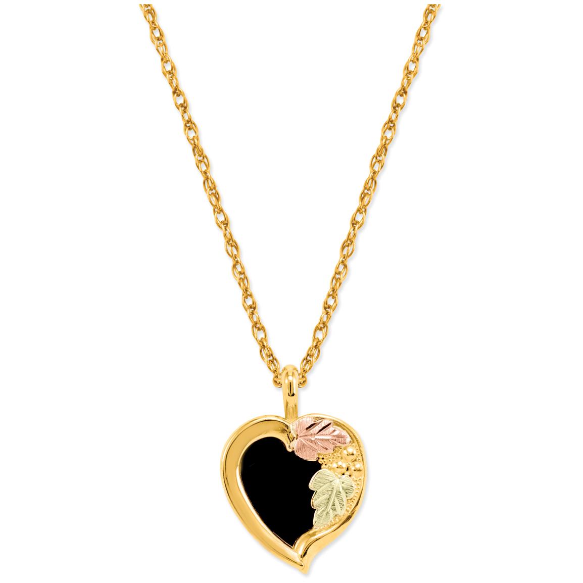 Black Hills Gold 10K Onyx Heart Pendant Necklace - 223283, Jewelry at