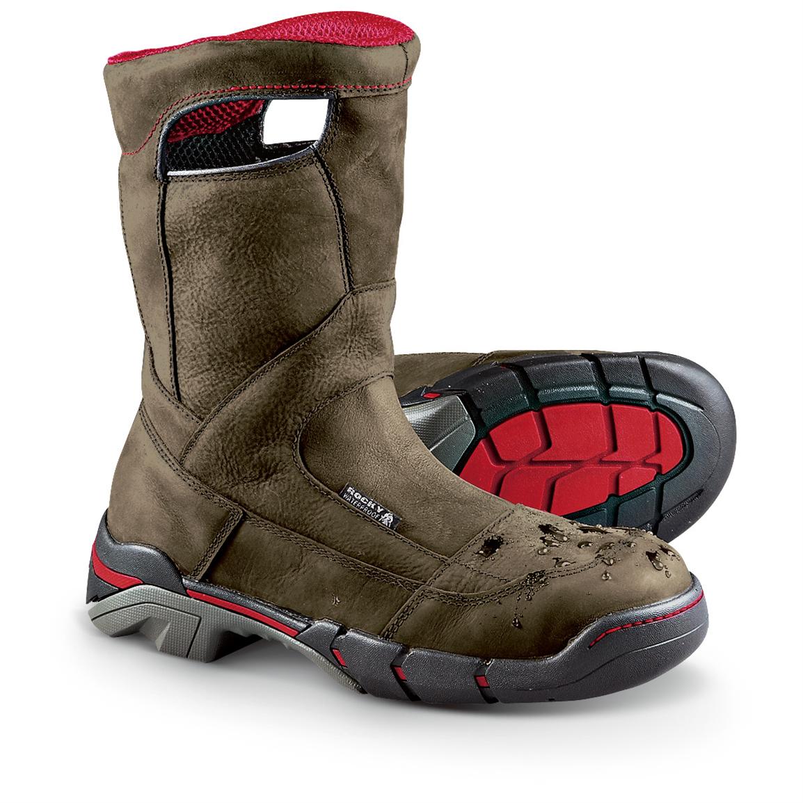 Men's Rocky® 10" Waterproof Pull on Boots, Slate 226966, Work Boots at Sportsman's Guide