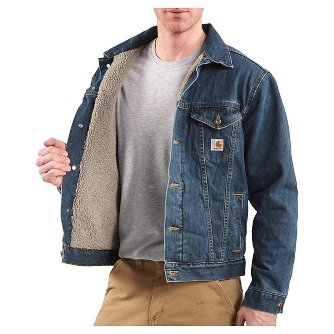 Carhartt Sherpa-lined Denim Jean Jacket, Authentic Blue - 228001, Insulated Jackets & Coats at ...