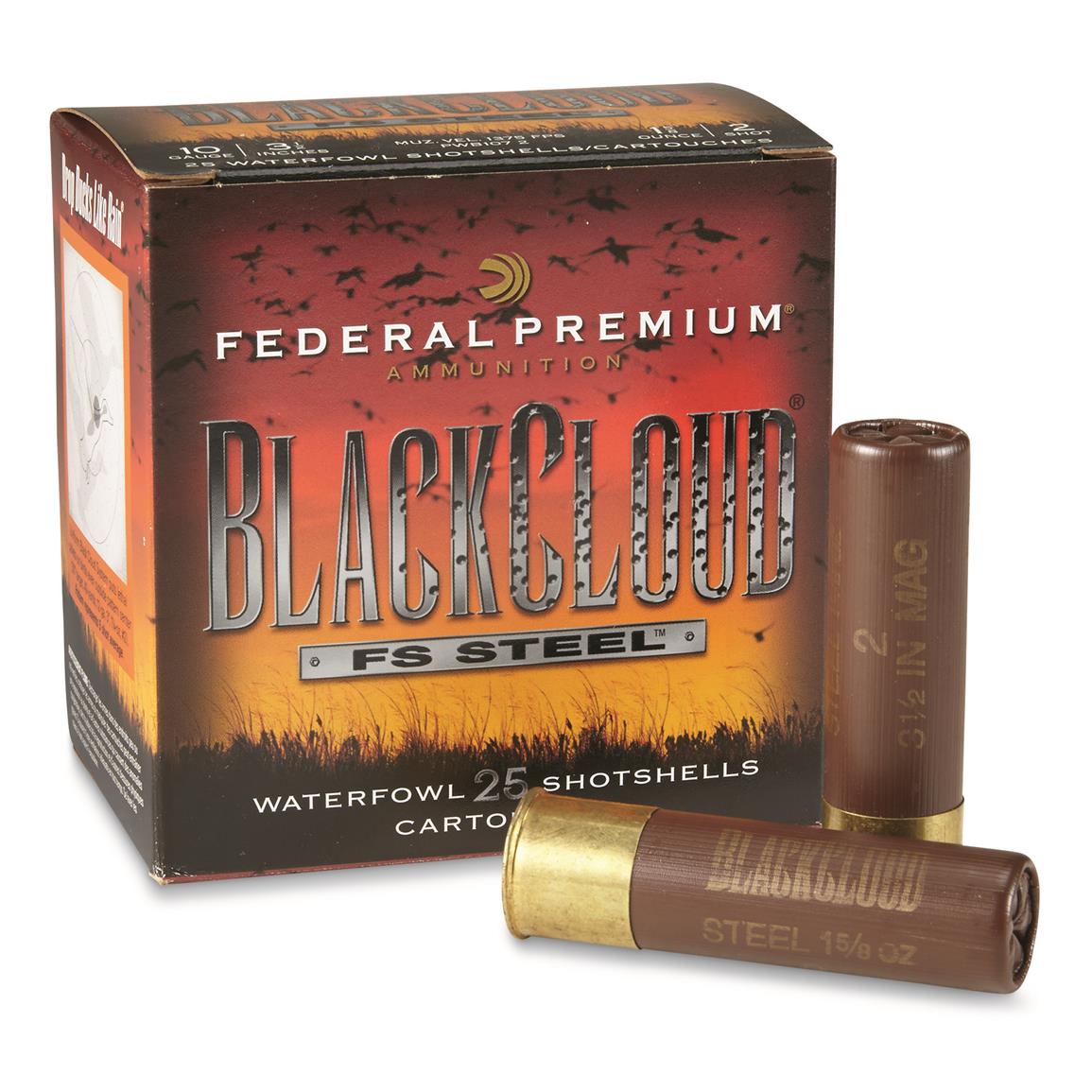 25 rounds Federal Premium Black Cloud FS Steel 10 Gauge 3 1/2" Shot