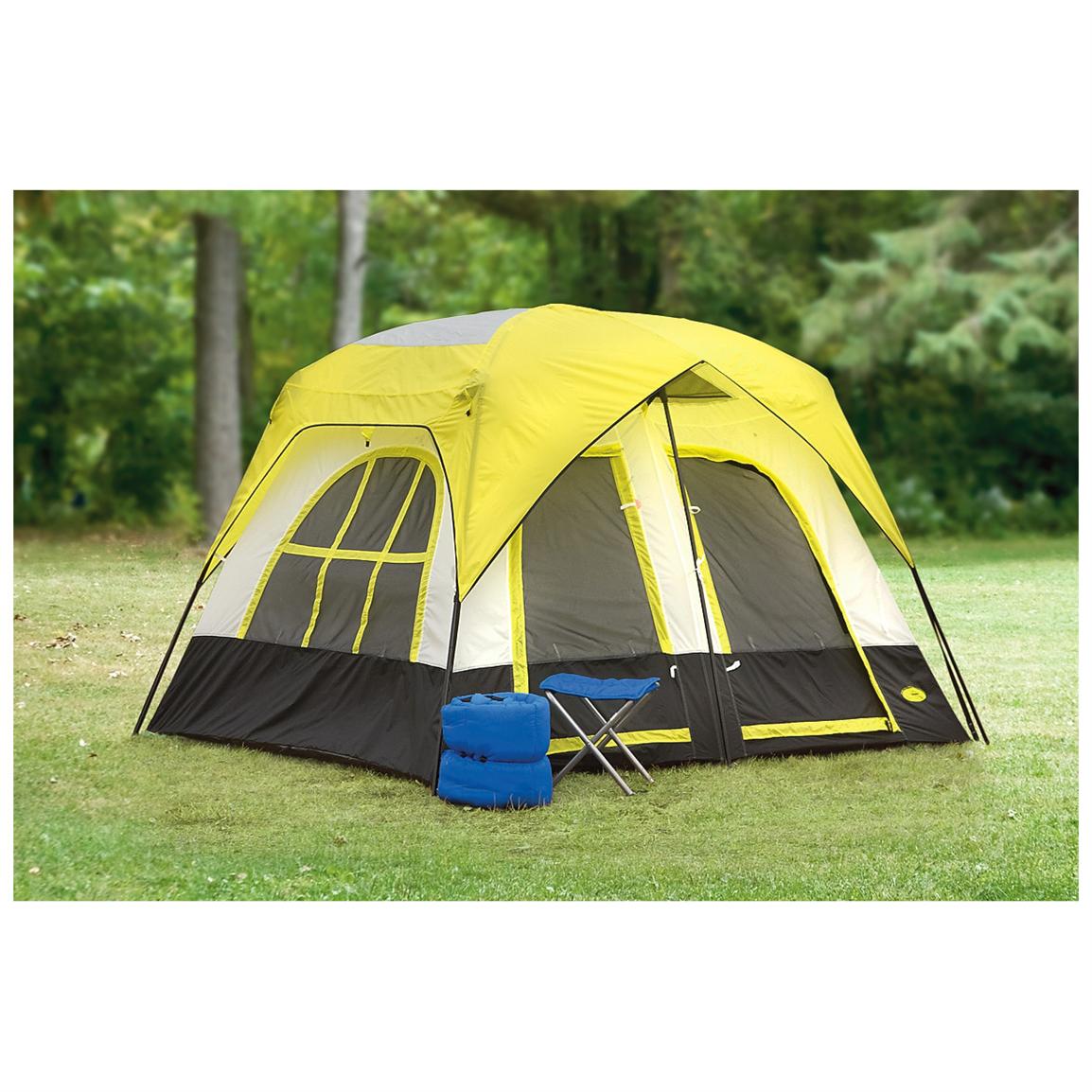 Texsport® Lazy River 2 room Cabin Tent, Gray / Black / Yellow 232440, Cabin Tents at