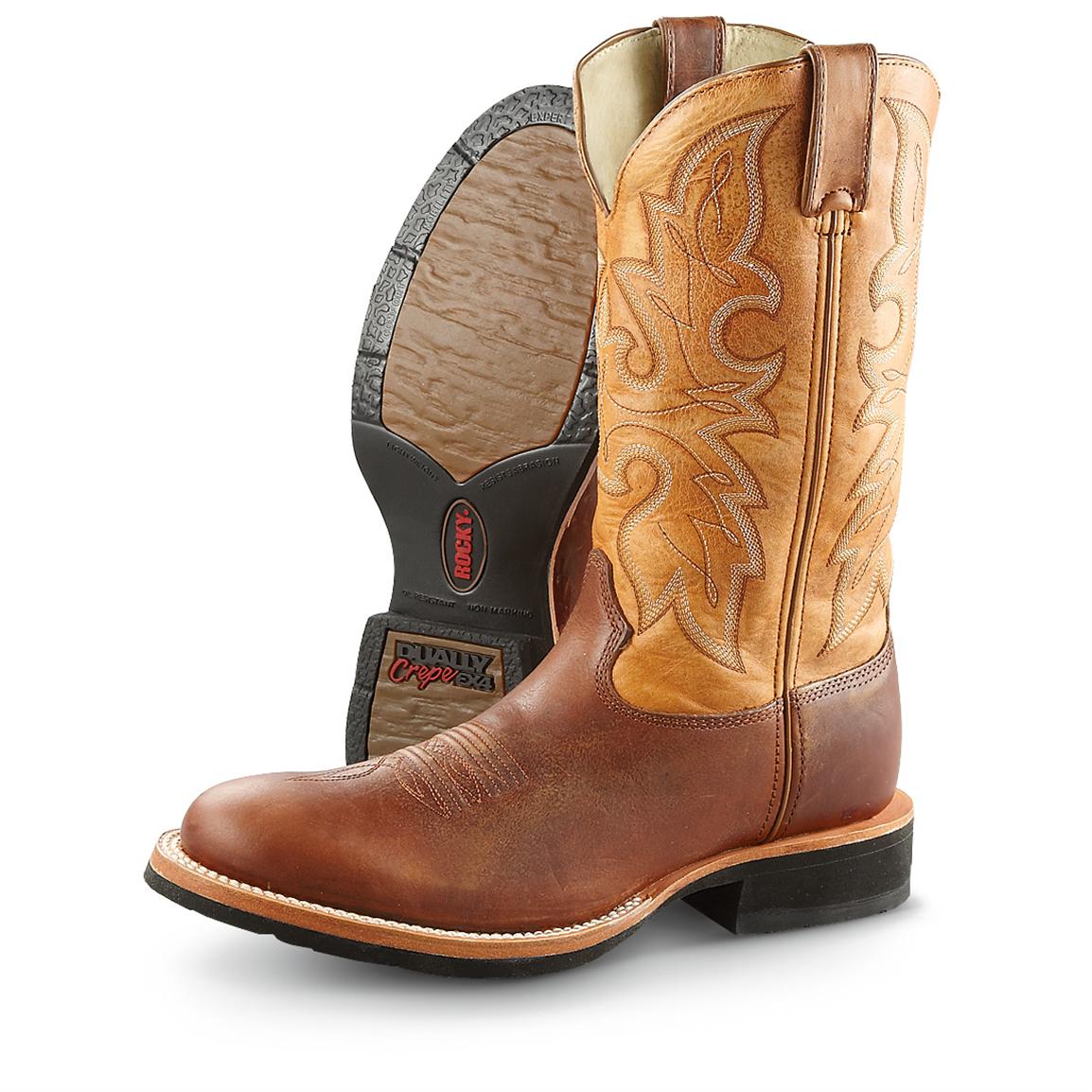 Men's Rocky® Dually Crepe EX4 Round Toe Western Work Boots, Rust