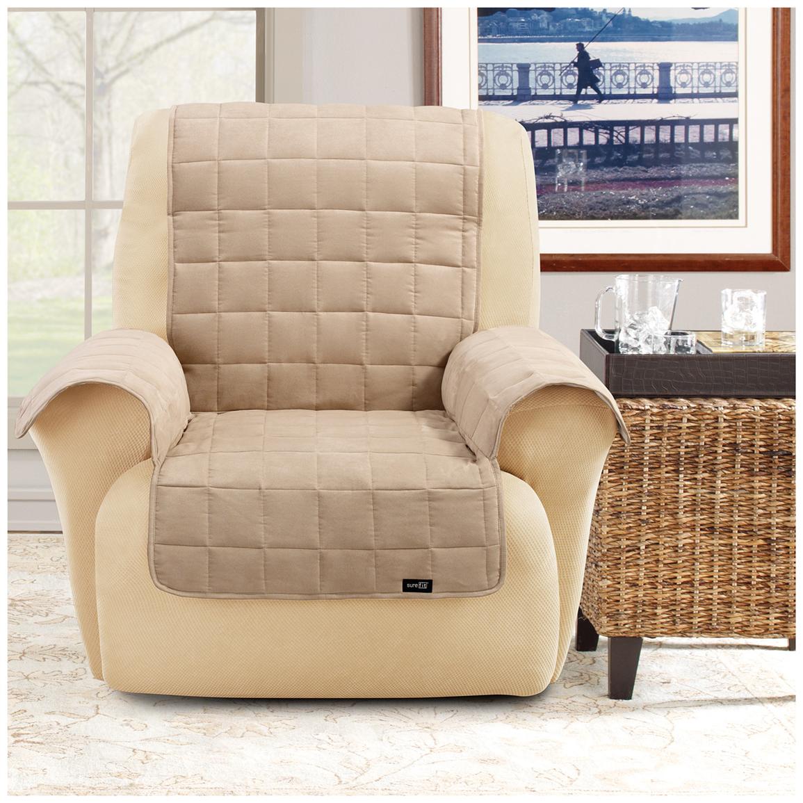 Sure Fit® Waterproof Quilted Suede Wing Chair / Recliner Pet Cover