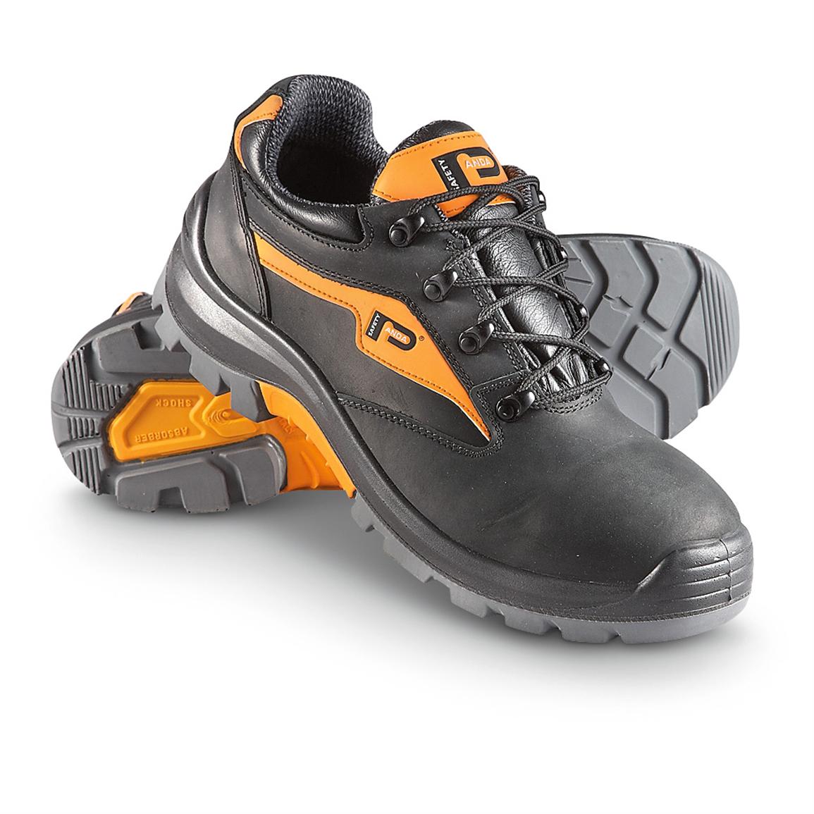 Men's Panda Italian Leather Safety Shoes,Black with Hi-vis ...