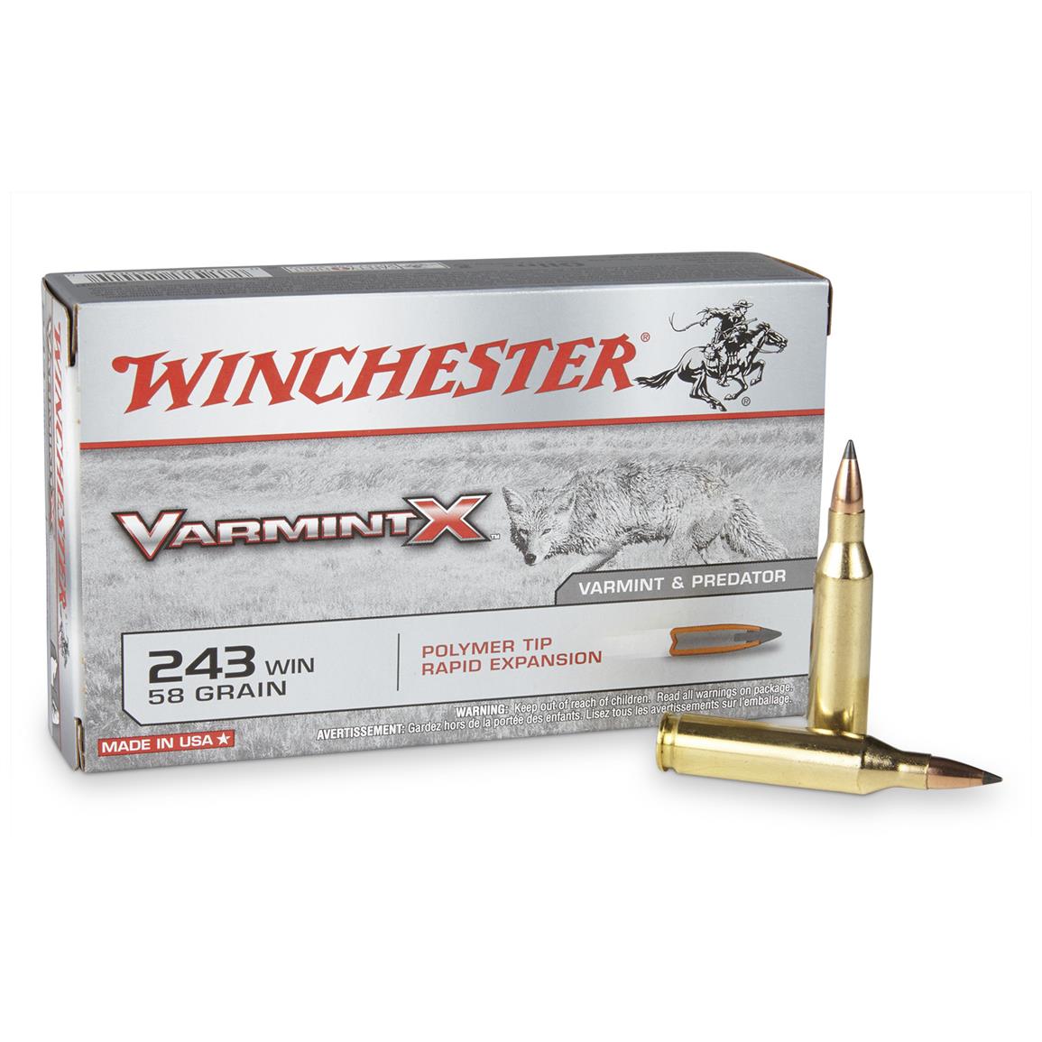 Winchester Varmint X, .243 Winchester, Polymer Tip, 58 Grain, 20 Rounds