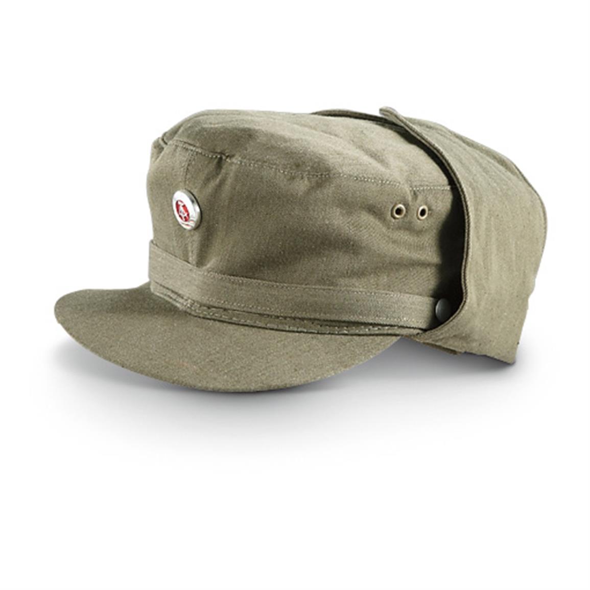 3 Used East German Military Surplus Caps Olive Drab 307475 Hats