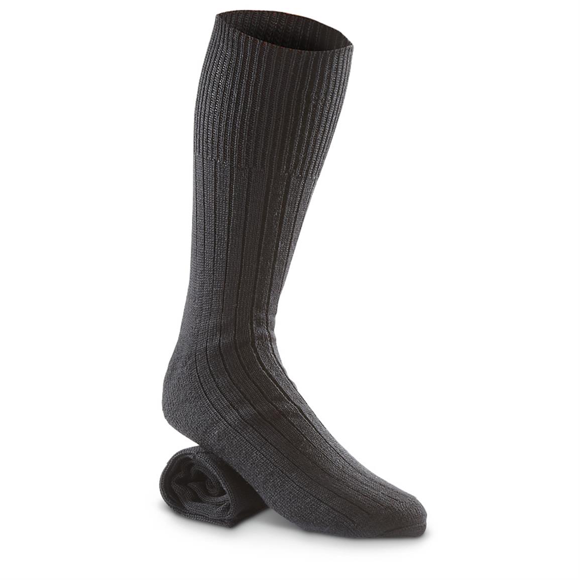 6-Pk. New Belgian Military Surplus Wool Boot Socks, Black - 421310