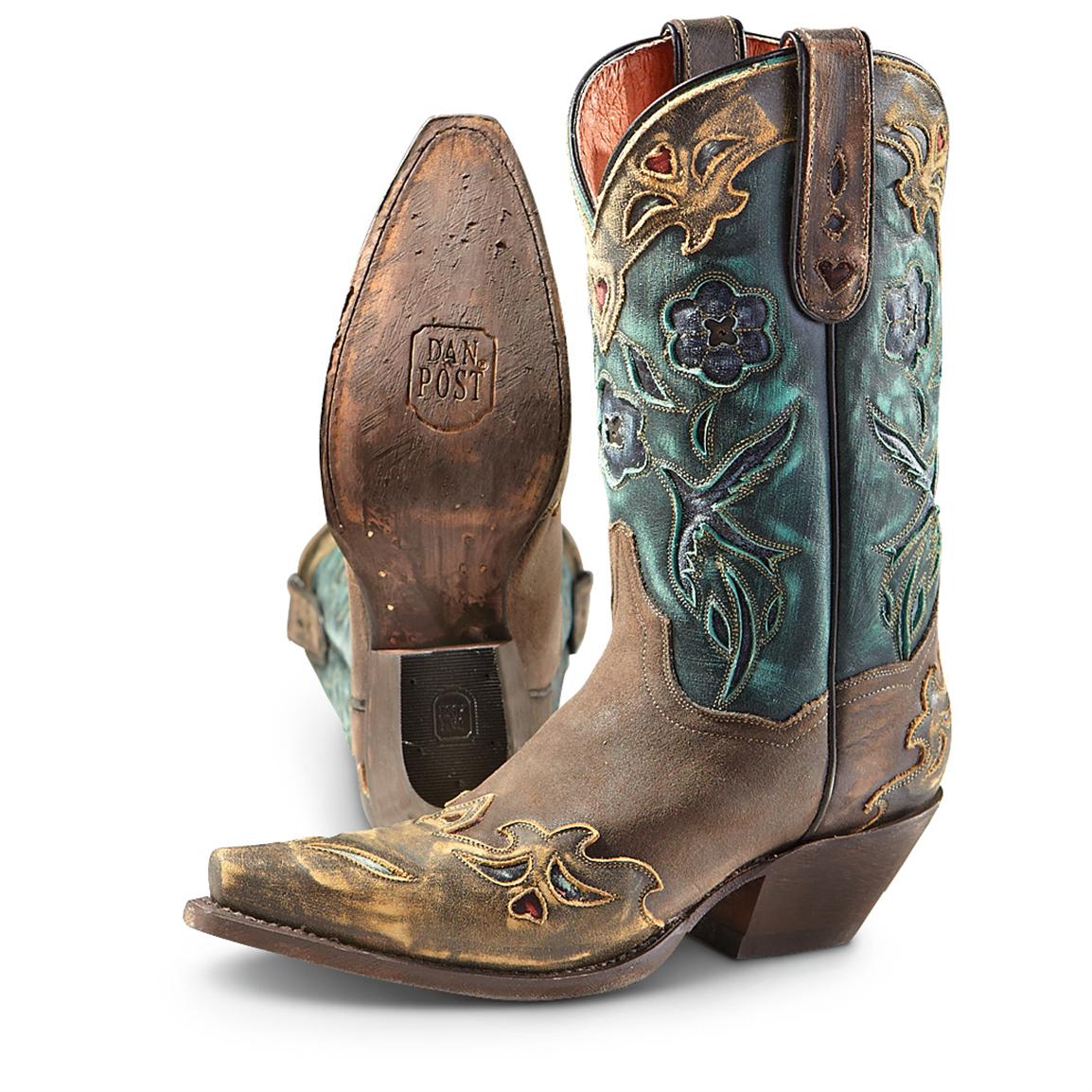 Women's Dan Post® Vintage Blue Bird Western Boots, Chocolate / Teal