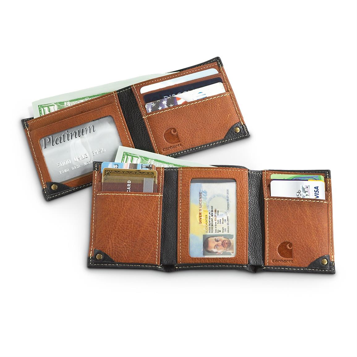 Carhartt Leather Bi-Fold or Tri-Fold Style Wallet - 425091, Wallets at Sportsman&#39;s Guide