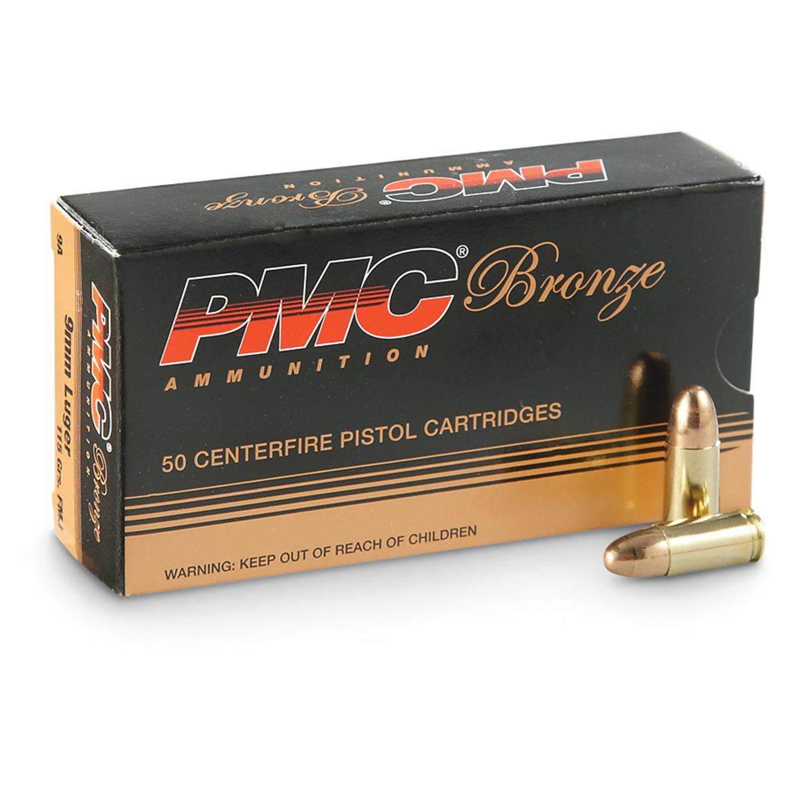 PMC Bronze, 9mm Luger, FMJ, 115 Grain, 50 Rounds 51649, 9mm Ammo at