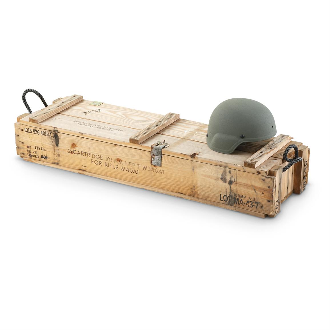 Military Wooden Ammo Box with Rope Handles, Used - 578900, Ammo Boxes 