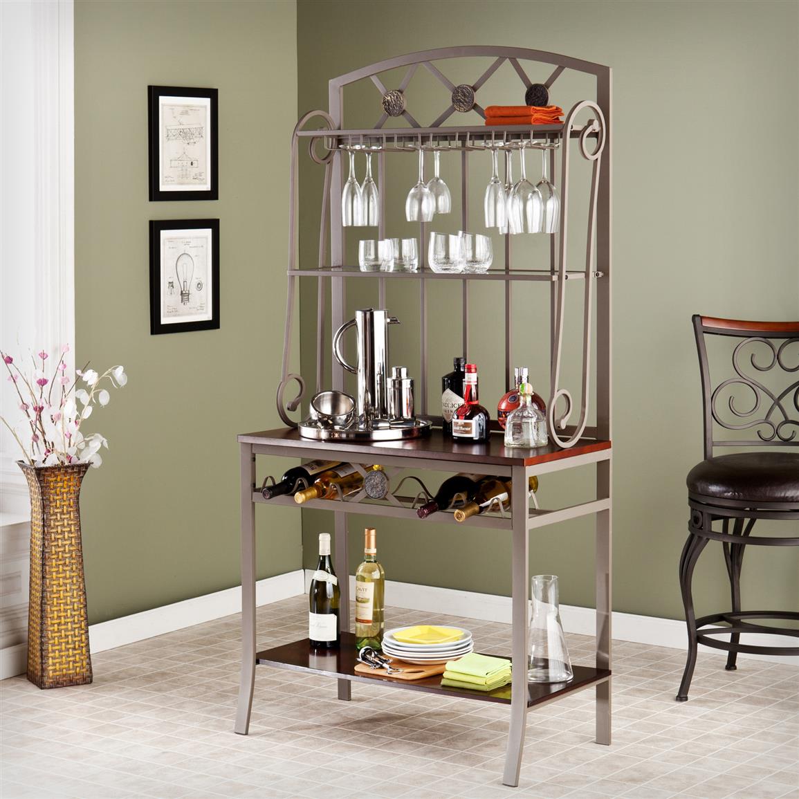 Decorative Bakers Rack with Wine Storage - 579110, Kitchen ...