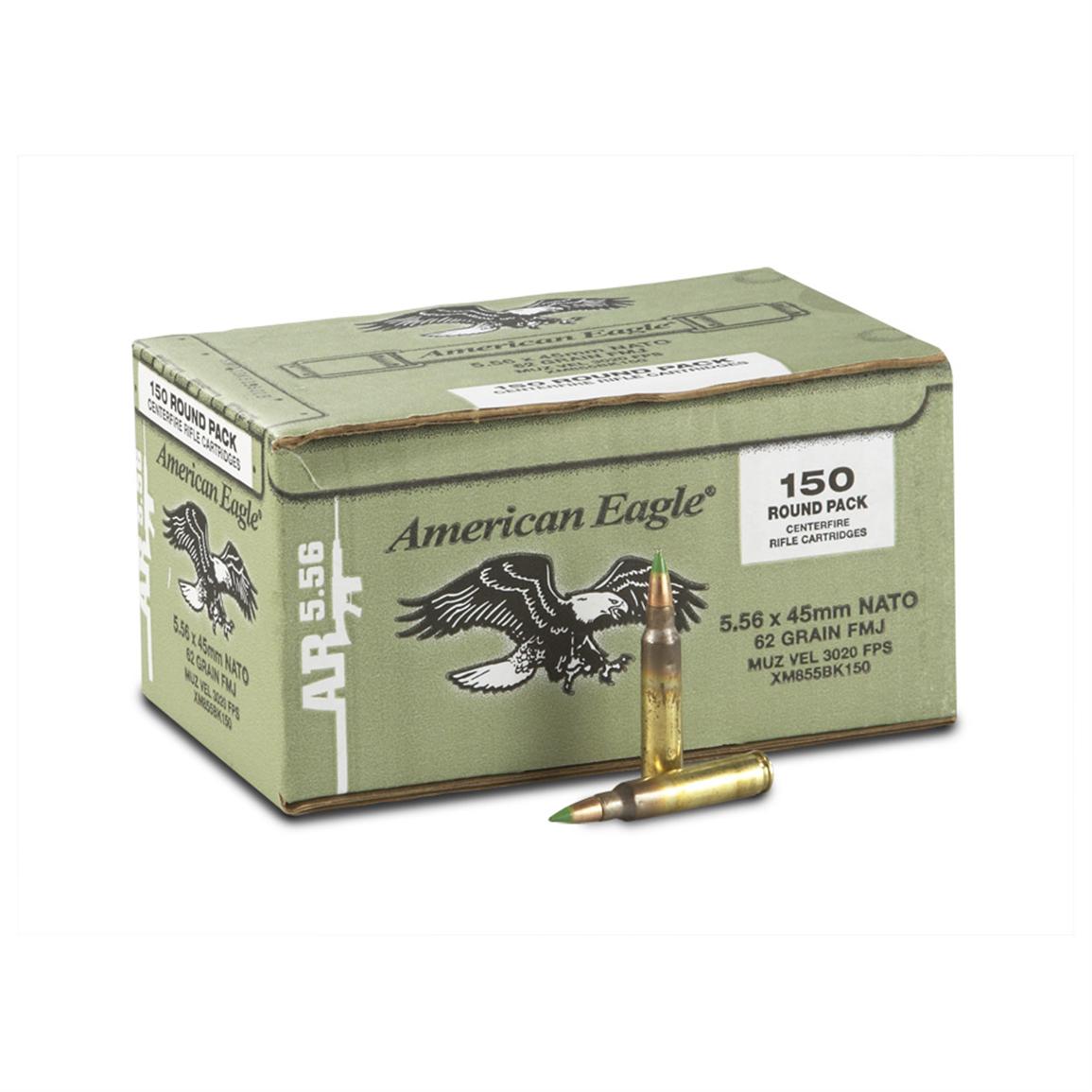 150 rounds Federal American Eagle .223 (5.56x45mm) 62 Grain FMJ M855 ...