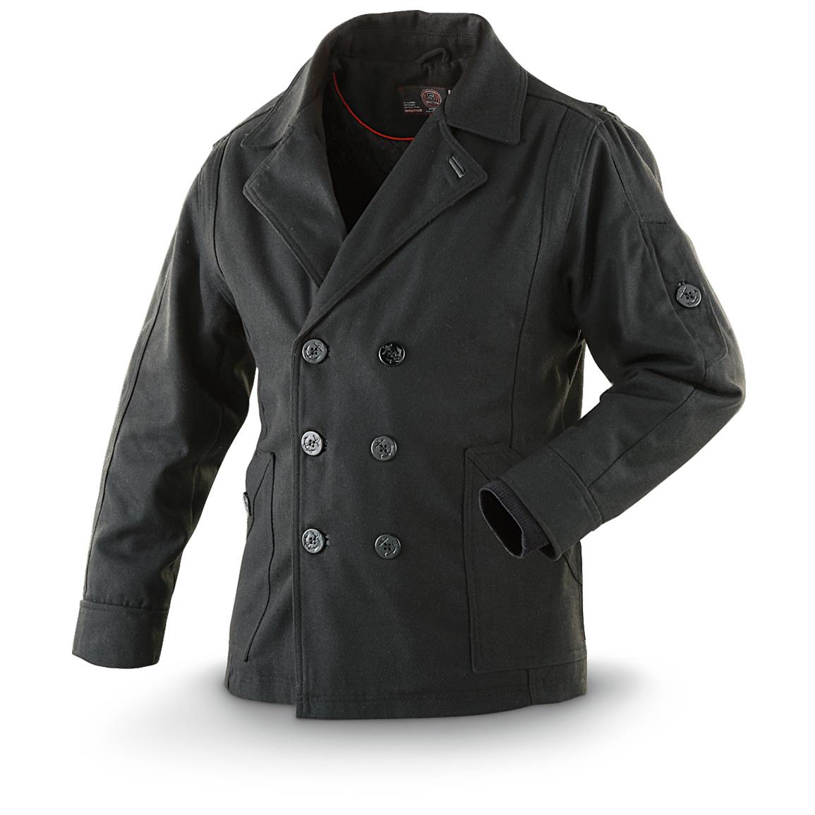 Sportier Men's Pea Coat, Wool Blend - 593021, Insulated Jackets & Coats