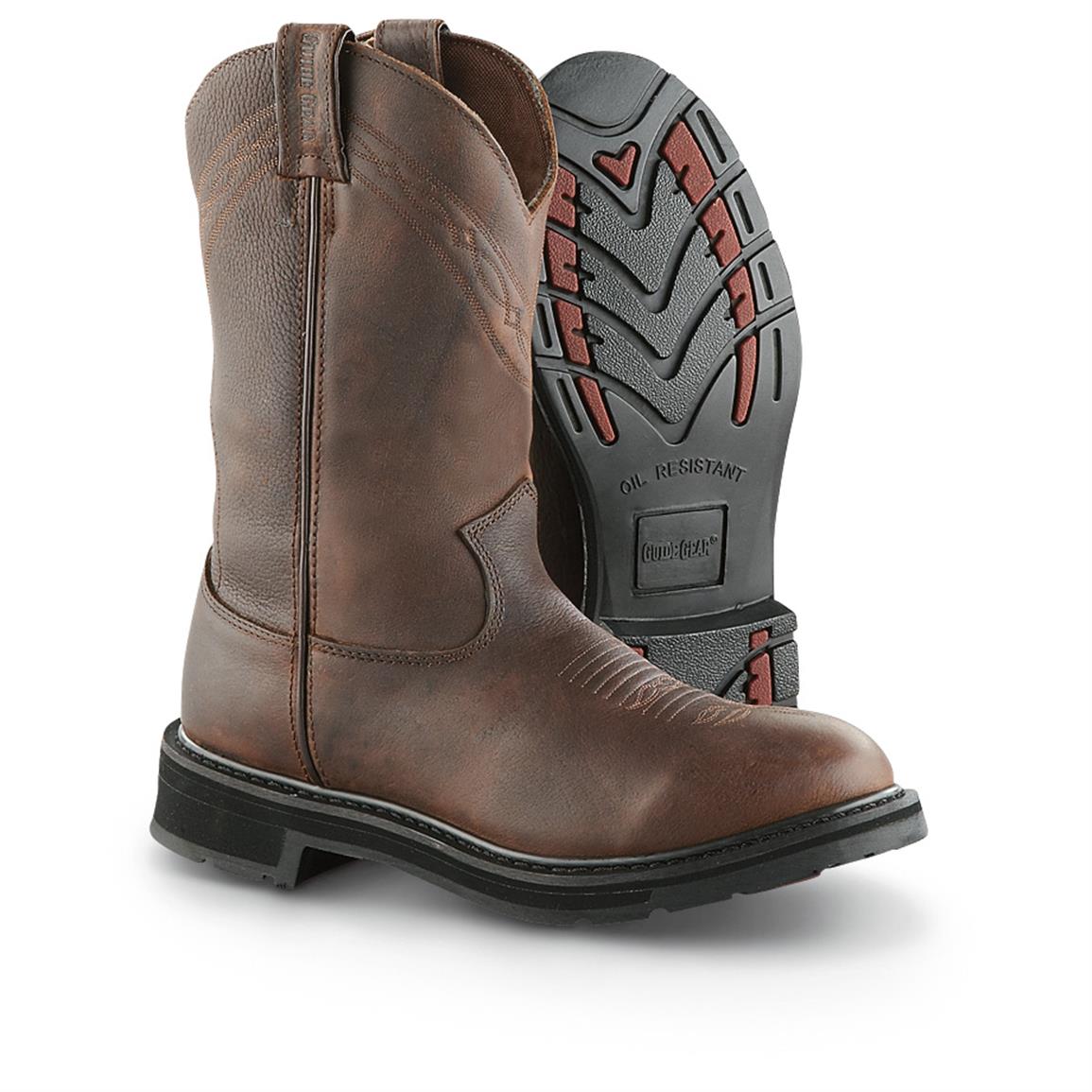 Guide Gear Men's 12" PullOn Leather Waterproof Work Boots 607621, Work Boots at Sportsman's Guide