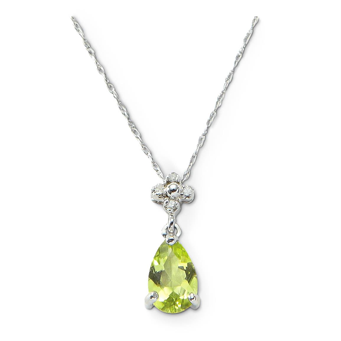 ... Accessories  Jewelry  10k White Gold Peridot with Diamonds Necklace