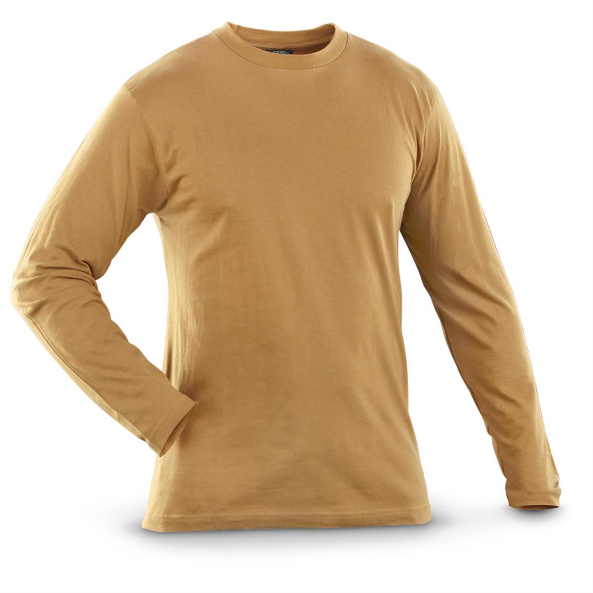 2 Mil-Tec Long-sleeved T-shirts, Coyote Tan - 625269, Tactical Clothing at Sportsman's Guide