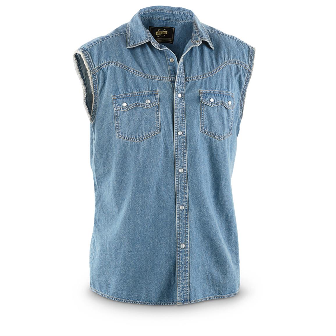 Guide Gear Mens Sawtooth Sleeveless Denim Shirt - 627651, Shirts at 