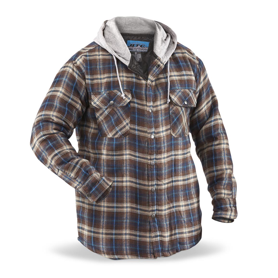 Men's Snap-Front Quilted Hooded Flannel Shirt - 639200, Insulated