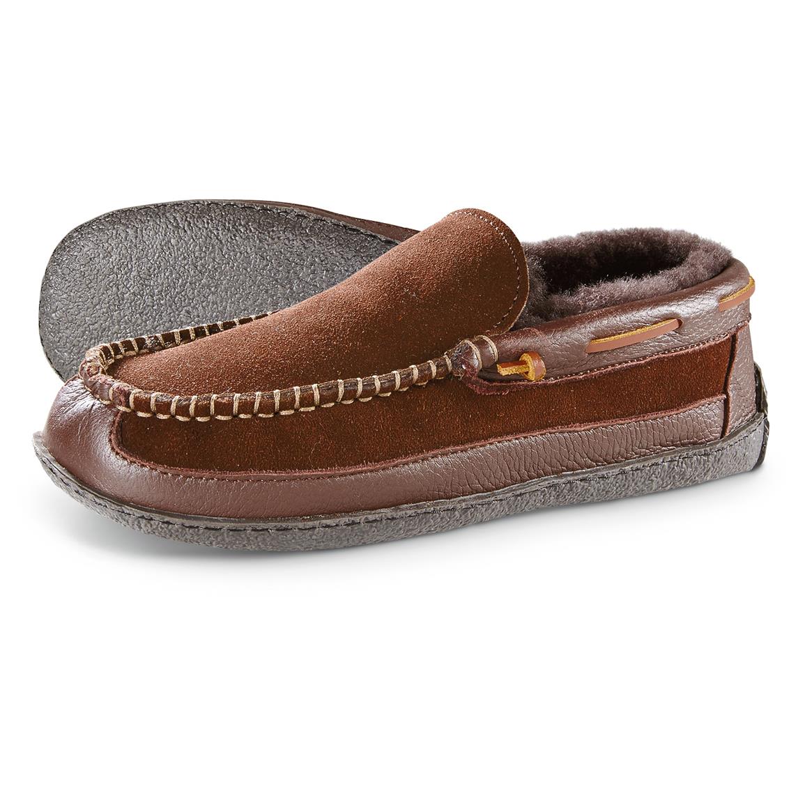 Guide Gear Men's Elk ShearlingLined Slippers 644697, Slippers at Sportsman's Guide