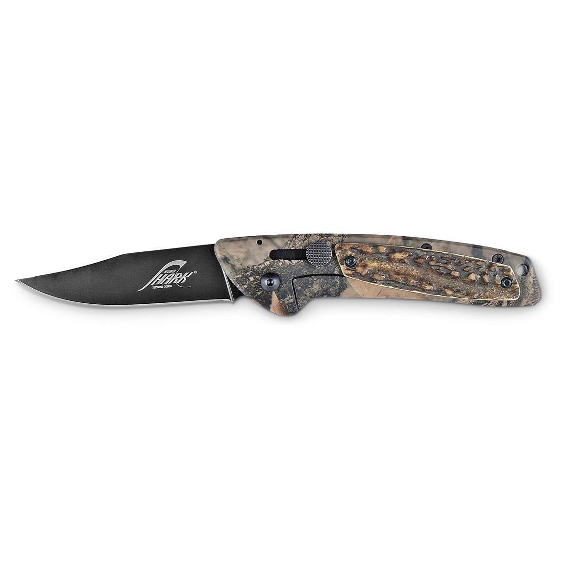 RUKO Shark Lever Action Manual-assist Folding Knife, Camo / Stag