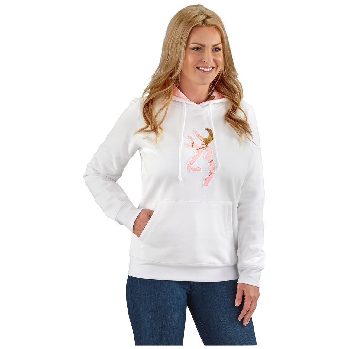 Browning Women&#39;s Buckmark Camo Sweatshirt, White - 653549, Sweatshirts & Hoodies at Sportsman&#39;s ...
